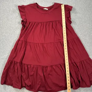 Entro Babydoll Tiered Mini Dress Women's Small Crimson Flutter Sleeve Crew Neck thumbnail 4
