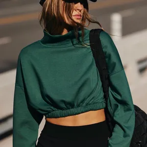 NWT green cropped long sleeve sweatshirt sz s thumbnail 1