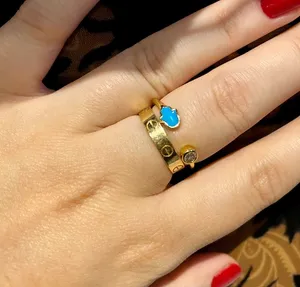 Handmade New Gold Plated Turquoise Hamsa Adjustable Open Ring thumbnail 2
