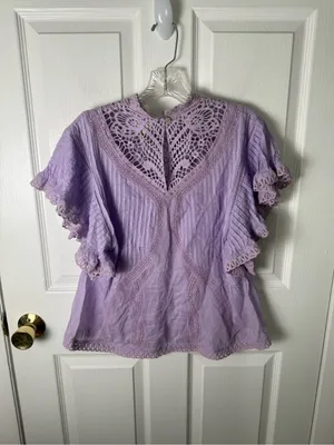 Farm Rio Lilac Lace Ruffled Blouse S thumbnail 6