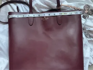 Kate Spade Kerri Medium Tote Bag Burgundy Leather with Glitter Flower Charm thumbnail 10