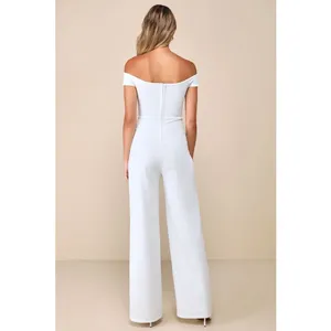 NWT Lulus Stunning Existence White Off-the-Shoulder Knot-Front Jumpsuit Size L thumbnail 3