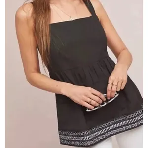 Anthropologie Amit Aggarwal‎ - XS Olivia Embroidered Black Top Blouse Boho thumbnail 1