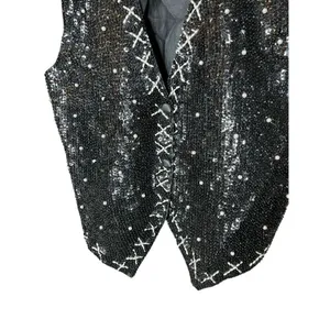 Vintage Theo 90s Sequin Beaded Vest Size M‎ Black Size M thumbnail 3