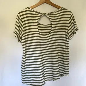 Democracy‎ green white knit striped short sleeved shirt women's size XS cotton thumbnail 6