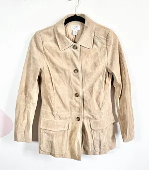 Vintage Y2k Ann Taylor‎ Tan Leather Full Zip Jacket Classic 90s thumbnail 1
