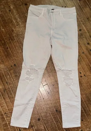 American Eagle tan destroyed stretch hi-rise size 14 jeggings thumbnail 1