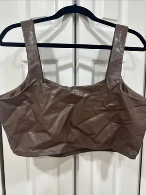 Express Faux-Croc Leather Crop Top thumbnail 3
