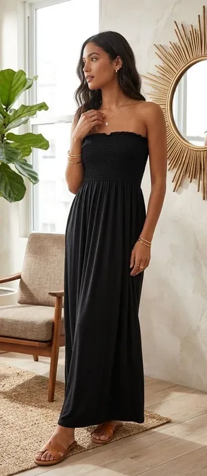 Juicy Couture Y2K Smocked Strapless Maxi Dress Boho Minimalist Large thumbnail 1