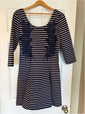 NWT Free People Nautical and Knotty Skater Dress Size Large Striped Lace S11 thumbnail 2