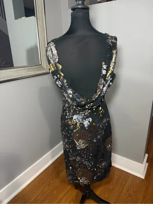 VTG Y2K Cache Floral Sequin Black Sparkle Sheath Cocktail Dress Medium. thumbnail 5