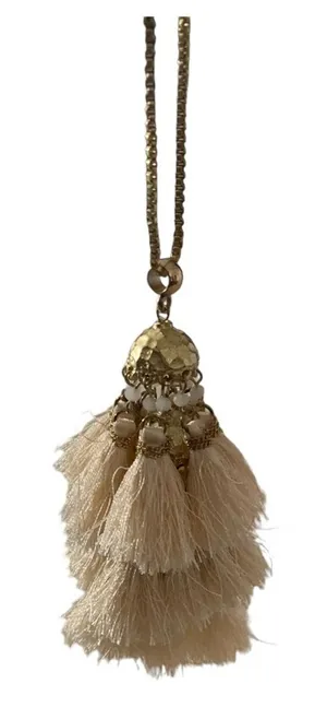 Raven tassle necklace in cream dangle cute new long chain thumbnail 1