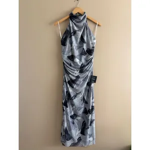 Lulus Idyllic in Ibiza Grey Abstract Print Mock Neck Halter Midi Dress Size XL thumbnail 4