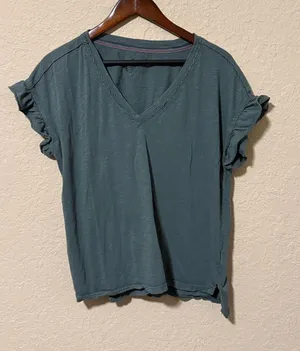 Pilcro Short-Sleeve V-Neck Tee in Deep Teal thumbnail 1