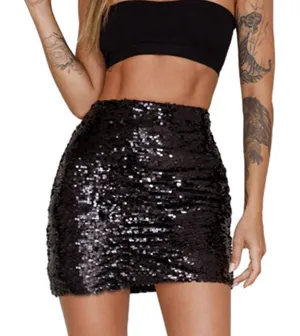 NWT Black Mid Rise‎ Sequin Mini Skirt thumbnail 1