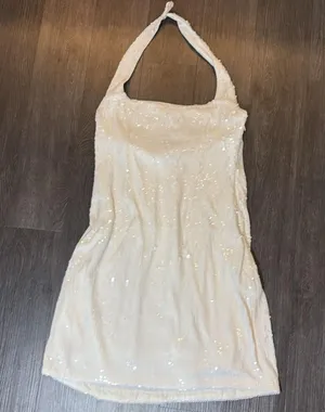 Show Me Your Mumu Samba Halter Sequin Mini Dress White thumbnail 4
