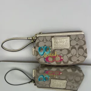 Coach Brown Logo Vibrant Graphic Studded Mini Wristlet Wallet Purse thumbnail 4