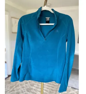 North Face Fleece Pullover Granola Teal Hiking Outdoor Alpine Cozy Autumn Winter thumbnail 3