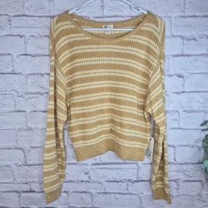 NWT Billabong Light Wave Striped Knit Sweater Gold Beach Boho Coastal Cowgirl S thumbnail 3