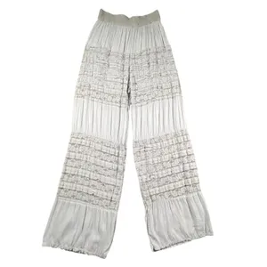 Made in Italy Lace Tiered Wide Leg Pants Womens M L Gray Boho Ruffle Crinkle thumbnail 2
