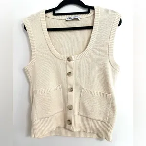 Zara Buttoned Knit Sweater Vest Small thumbnail 2
