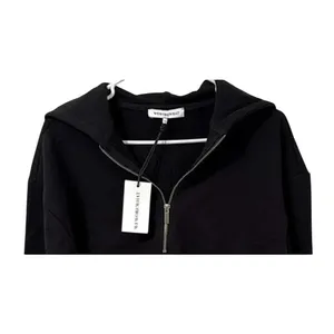 NWT WeWoreWhat Cropped Half Zip Fleece Cotton Hoodie Long Sleeve Small Black thumbnail 3