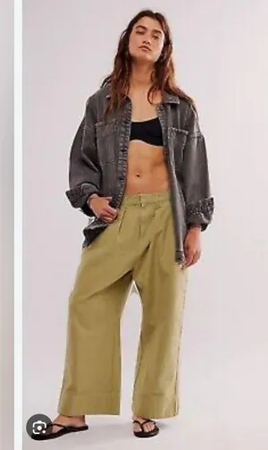 Free people green sweet talk chino line cotton pants 2 6 nwot thumbnail 1