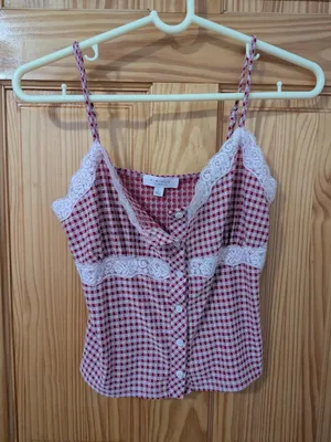 Kirious Red Gingham Lace Button Cami Top Size L Size L thumbnail 7