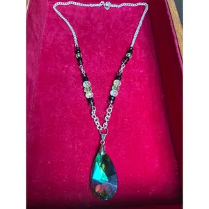 Iridescent Vitrail Crystal Teardrop Pendant Necklace - Multi-Color AB Beads thumbnail 2
