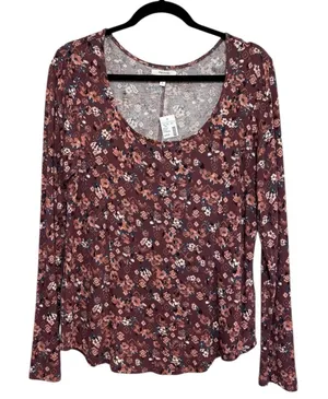 NWT Maurice’s Soft Jersey Long Sleeve Floral Scoop Neck Tee - Size L thumbnail 1