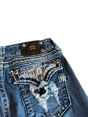 Miss Me JE544OBL Boot Dark Wash Patchwork Sequin Bootcut Jeans Size 29 Women's thumbnail 4