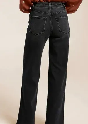 Vervet Blue by Flying Monkey Kris Straight Leg Wide Jeans Black Wash 32x30 thumbnail 2