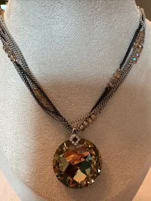 LOFT Multi-Strand Necklace with -Gold Faceted Pendant thumbnail 1