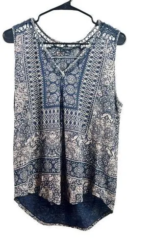 Lucky Brand Women's Navy Blue & Tan Sleeveless Top thumbnail 1