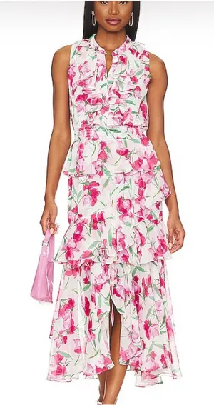 Misa Los Angeles Floral Ruffle Ilona Midi Dress Women’s Sz M thumbnail 1