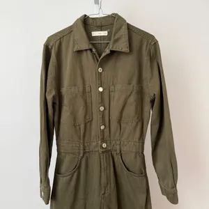 Mango MNG sz S Olive Green‎ Denim Utility Jumpsuit Long Sleeve Boilersuit Boho thumbnail 2