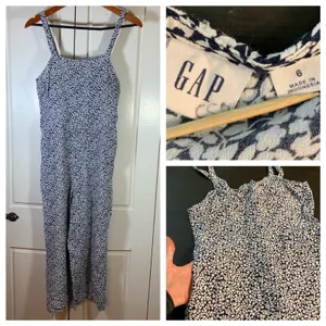 GAP Navy Floral Cami Jumpsuit Women Size 6 Wide Leg Linen‎ Blend Feminine Summer thumbnail 15