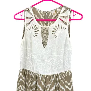 Anthropologie Size‎ 0 Sleeveless Lace Embroidered Maxi Dress Tan & White Pattern thumbnail 3
