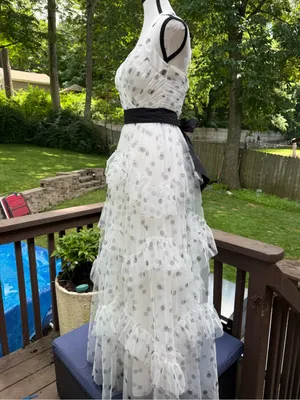 BCBG MAXAZRIA DRESS Maxi Formal LONG GOWN WHITE BLACK POLKA DOT 4 S Ruffle thumbnail 5