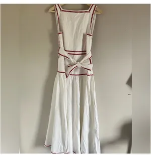Anthropologie lovers NWT COMMENSE White and Red Trim Maxi back Bow Dress Small thumbnail 6