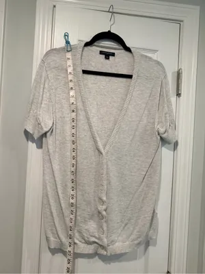 Banana Republic Size XL Light Gray 100% Cotton Short Sleeve Button Cardigan thumbnail 7
