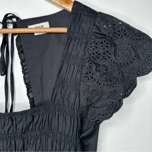 Jason Wu Black Open Back Eyelet Smocked Maxi Dress Size Large thumbnail 4