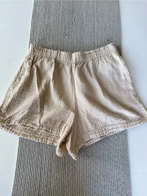 GAP Light Tan Cream Cotton Gauze Elastic Waist Shorts Size Medium thumbnail 3