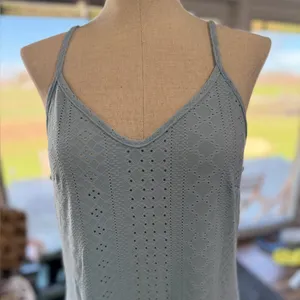 Women's Light Blue Open Knit Eyelet Spaghetti Strap Dress Size L #260550 thumbnail 5