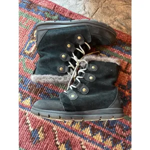 Sorel Explorer Joan Women's 8.5 Waterproof Black Suede‎ Faux Fur Winter Boots thumbnail 4