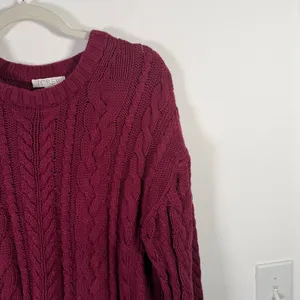 J Crew Cable Knit Crewneck Sweater 100% Cotton Vivid Mulberry Womens Medium thumbnail 3