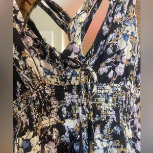 Free People Washed Ashore Black Floral Criss Cross Back Mini Dress Whimsigoth thumbnail 6