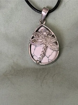 Silver Dragonfly Teardrop Pendant Necklace - Black Cord thumbnail 3
