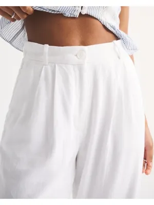 Abercrombie A&F Sloane Linen Blend Tailored Wide Leg Pants White Size 27 4R thumbnail 2