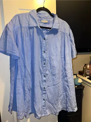Free People We The Free Float Away Cotton Button-Up Shirt- Blue $78 MSRP thumbnail 3